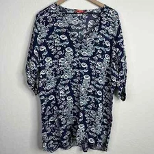 Josie Natori Dress Women's XL Blue Flamingo Print Tunic Shirt Dress V-Neck Artsy