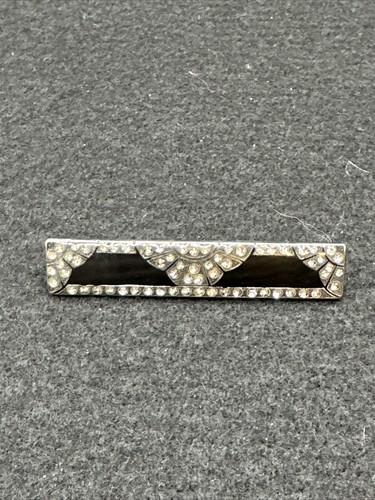Art Deco Black Rhinestone Bar Pin - Picture 2 of 12
