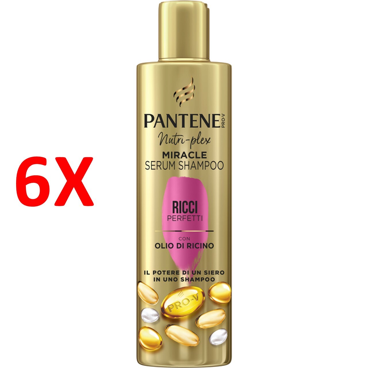 6 X Pantene Nutri Plex Miracle Serum Shampoo Ricci Perfetti Con Olio Di Ricino