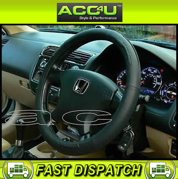 Luxury Black Genuine Leather With Black Stitching Car Steering Wheel Cover