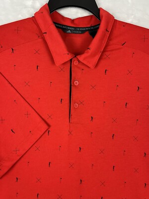 ADICROSS Polo Men 2XLRed Stretch Button Side Slit All Over Print Adidas Golf