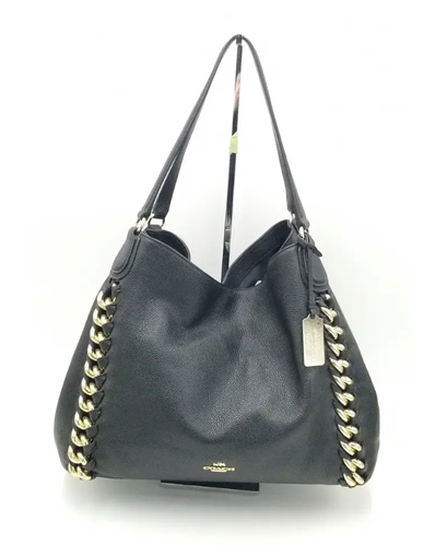 Coach Black Edie Turn Lock Shoulder Bag W/ Gold Tone Curb Chain Detail - Picture 2 of 12