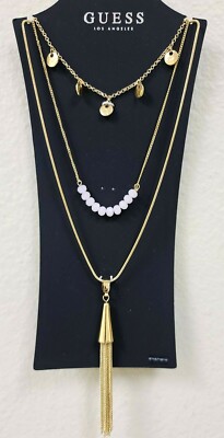 スムーズ NEW GUESS GOLD TONE 3 LAYERED CHAINS,CHARMS,TASSEL,BEADS