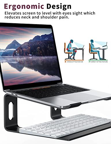 Ergonomic Aluminum Laptop Stand for Desk in Sleek Black