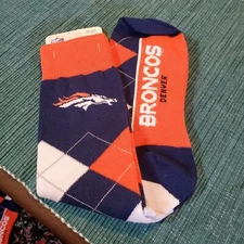 New Denver Broncos Unisex Crew Cut Argyle Socks One Size Fits Most.   #6333