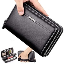 Large Capacity Mens Leather Wallet Letter Credit ID Card Holder Clutch Phone Bag
