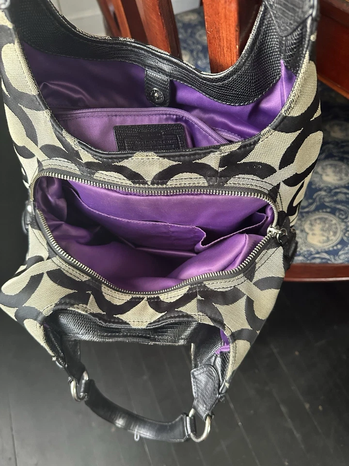 Cartera de hombro Coach Madisson Maggie de lona N.H1381-21125M 👜 negra y gris Foto 3 de 4