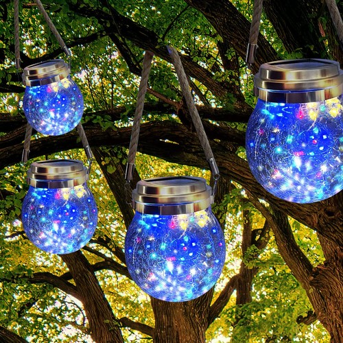Outdoor Hanging Solar Lights, 2 Pack 30 LED Solar Cracked Glass Ball Lanterns... - Picture 2 of 7