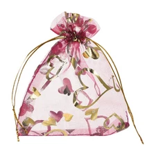 100 Pcs Organza Bag 3.5"x4.7" Sheer Heart Mesh Bags Drawstring Rose Red-Gold