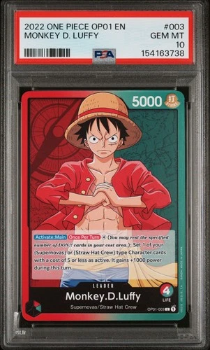 2022 ONE PIECE OP01 ROMANCE DAWN EN 003 MONKEY D. LUFFY PRE ERRATA LEADER PSA 10