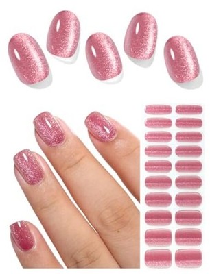 Semi Cured Gel Nail Strips (), Pink Red, 20 Pcs Gel Nail Crimson Cat Eye