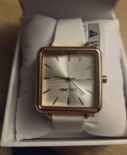 NINE WEST Women's Strap Watch, White w/ Gold Trim