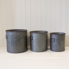 Large Metal Zinc Flower Pots Round Garden Vintage Rustic Planters with Handles  