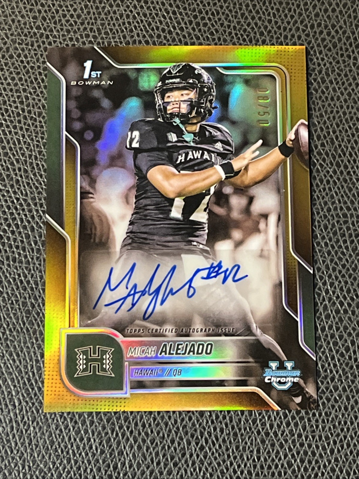 Micah Alejado Auto /50 Gold Refractor 1st 2025 Bowman Chrome U #BCA-MA Hawaii