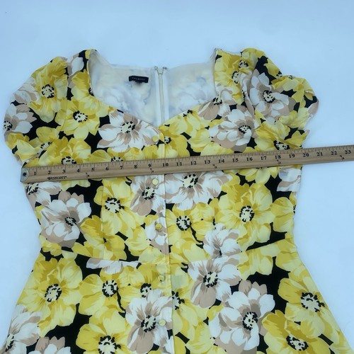 Abito midi TALBOTS giallo floreale crepe taglia 12 papaveri pippy manca cintura - Foto 4 di 12