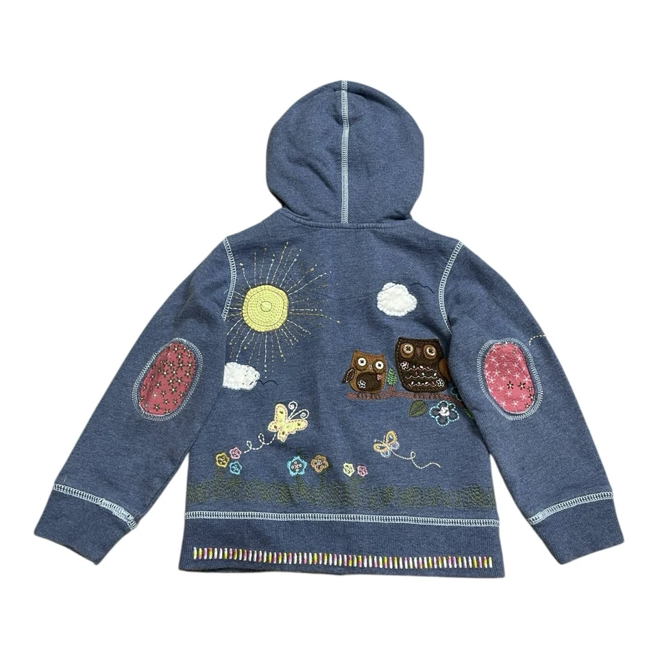 Baby Gap Size 4T Toddler Embroidered Hoodie Sweatshirt Woodsy Treehouse Owl Blue - Image 4 of 4
