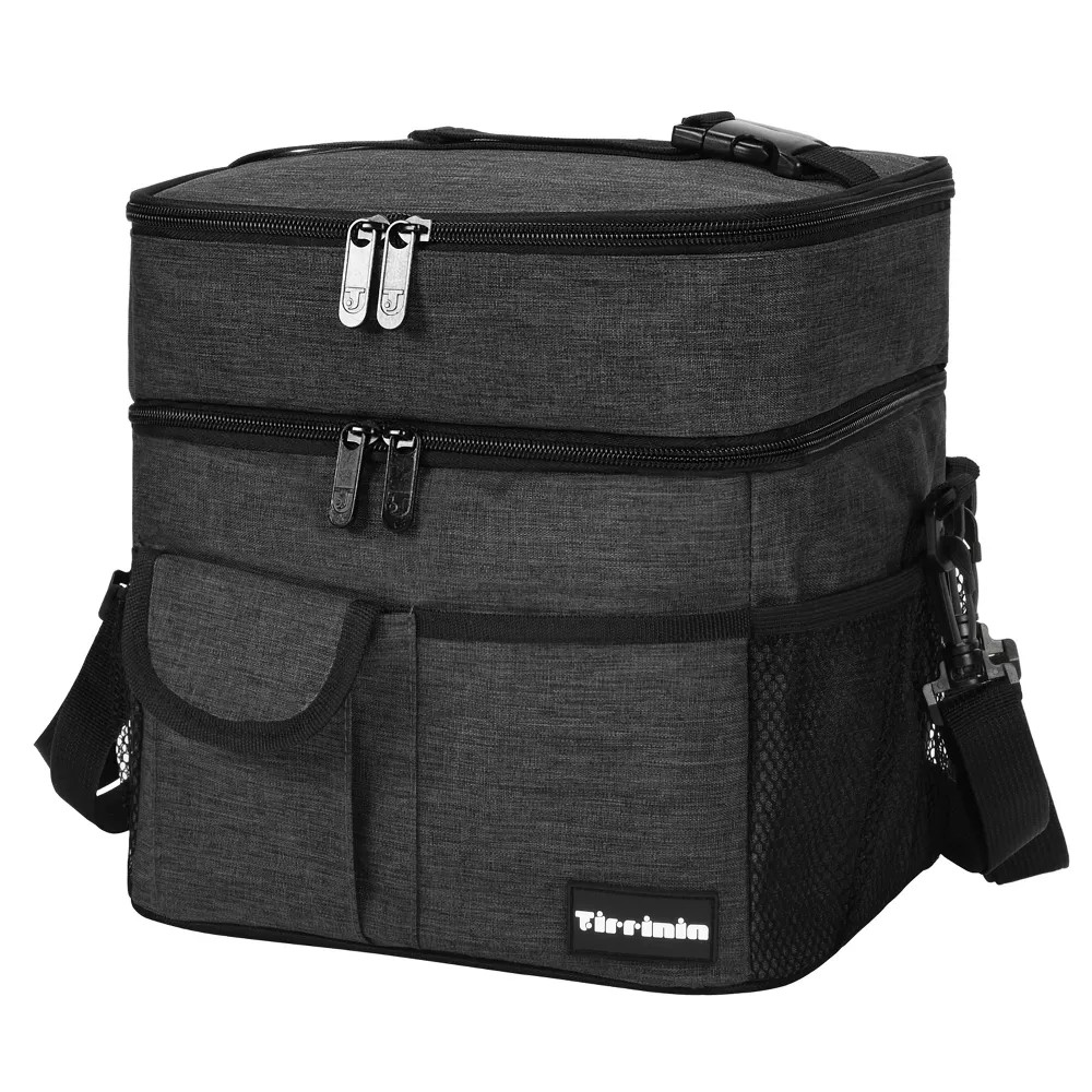 Tirrinia Large Double Zipper Compartments Insulated Lunch Bag with Front