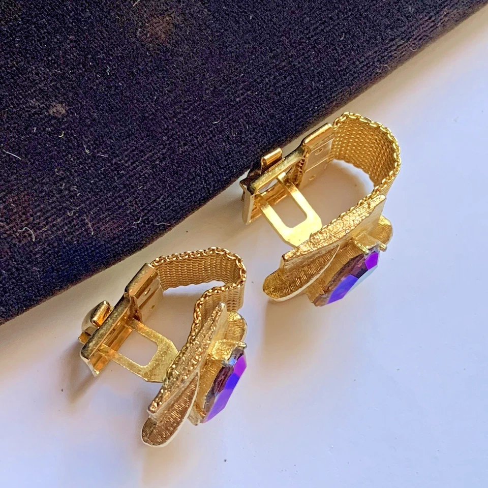 Gemelos Swank Tivoli lágrima gota aurora boreal estrás tono dorado cadena de malla Foto 3 de 4