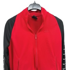 Nike Mens Medium Pre-Owned Red Repeat Swoosh Logo Taped Seams Zip Track Jacket