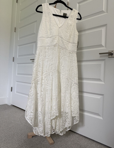 Taylor Women’s White Floral Lace Sleeveless V-Neck A-Line Midi Dress Size 8