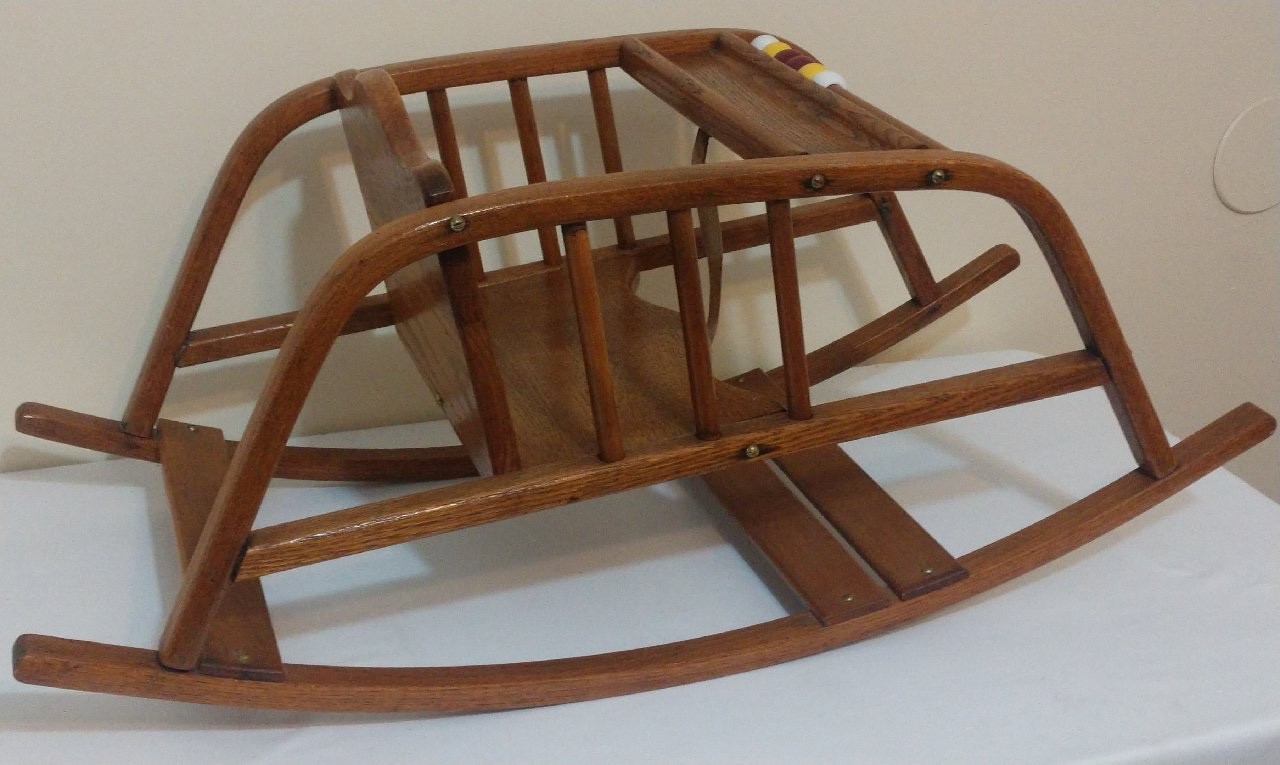 Rare Childs Antique Oak Art Deco "Sleigh" Rocker ~ Can Disassemble ~ Reduced