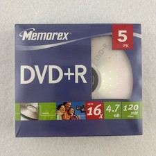 DVD R 5 Pack 16X 4.7GB Recordable Discs 120 Min Sealed Memorex