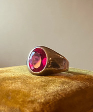 Solid 925 Silver Men's Deep Red Ruby Ring Vintage Signet Ring Gift For Him