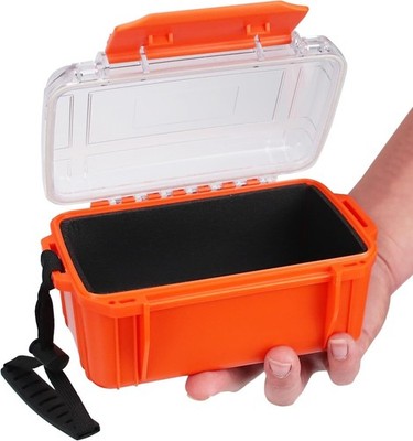 Small Waterproof Dry Box Floating Case Clear Top with Foam Padding Orange Micro