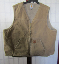 Carhartt Vest Men's Brown Loose Fit Duck Sherpa Lined V-Neck Size 2XL Tall