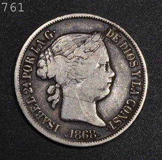 1868 Philippine 20 Silver Centavos "F" Free S/H After 1st Item