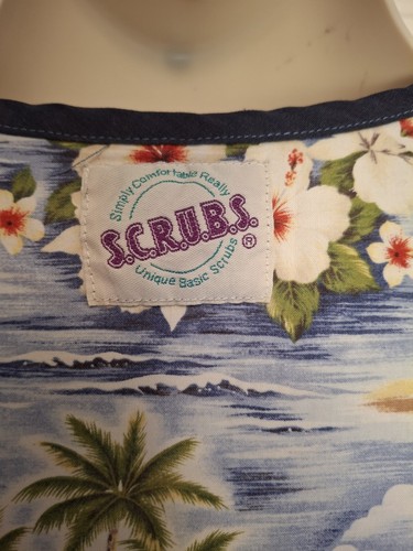 S.C.R.U B.S. Brand Size Large Tropical Beach Palm Ocean Scrub Top Womens Print - Picture 4 of 9