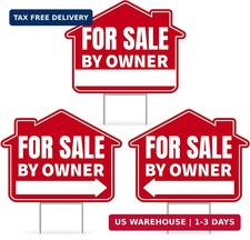 3PC For Sale By Owner Sign with Stakes, 17 Inches by 13 Inches - Double Sided Si