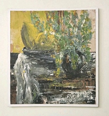 MCM Semi-abstract Still Life Oil Painting W Palette Knife Signed '73- 15''×13''