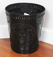 Country punched Star Wastebasket in Black metal