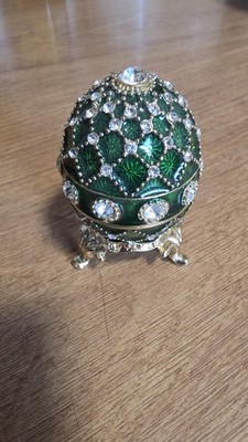 Faberge Ei Schmuckkästchen mit Gitterschmuck 7,5 cm grün