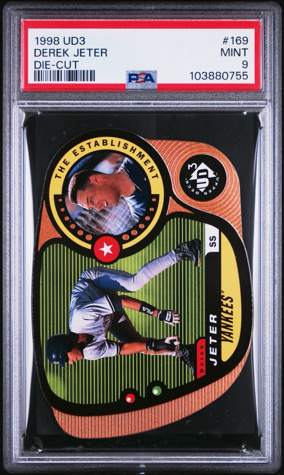 1998 Upper Deck UD3 - The Establishment Derek Jeter #169 Die-Cut /1000 NY PSA 9 view 1