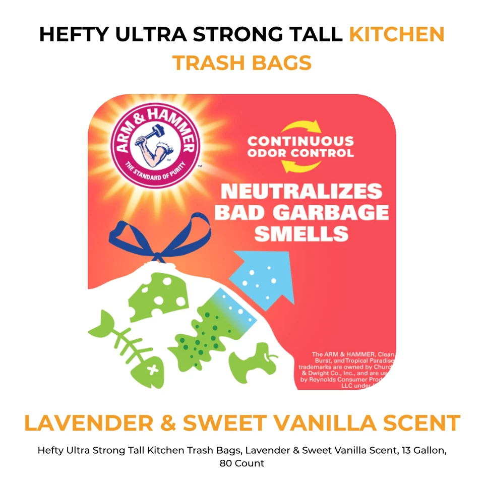 Fuertes bolsas de basura ultra fuertes 13 galones 80 quilates de altura cocina lavanda aroma vainilla Foto 2 de 4