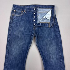 Levis 501 Jeans Mens 36x30 Blue Button Fly Denim Pants Faded Distressed Dark