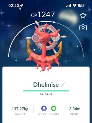 Shiny Dhelmise Pokemon Gen7 Go Same/30 day Pokémon Alola Read Desc