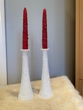 A pair of vintage white milk glass Anchor Hocking candle Sticks