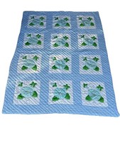 Vintage Handmade Appliqu  Quilt Blue Floral Flower Patchwork Throw Blanket 54x78