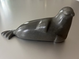 Mina Iqaluq (1929-) Belcher Islands Carved Soapstone Inuit Sculpture Seal