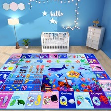 ABC Kids Rug for Playroom 59" 39.4" Ocean Rug Baby S- 39.4 59 IN Ocean Animals