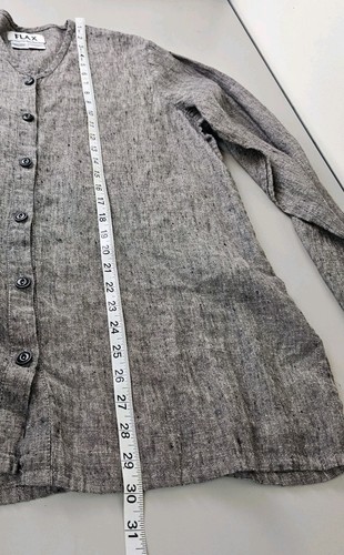 FLAX Womens 100% Linen Top Large Gray Textured Button Front Long Sleeve Small - Picture 6 of 6
