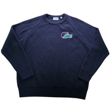 Lacoste Sweater 100 Wool Navy Blue Big Crocodile Crew Neck Mens XXL EUC 240
