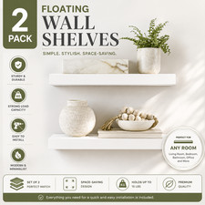 White 16.5" Wood Floating Shelves, Set of 2