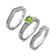 925 Sterling Silver Round Green Peridot Set of 3 Fitted Ring 1.44 cttw