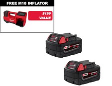 Milwaukee 48-11-1852IN M18 18V 5AH 2-Pack Batteries w/ M18 Inflator