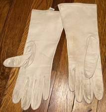 Vintage Ivory Leather Opera Gloves Size 7 Silk Elegant Formal Evening Gloves
