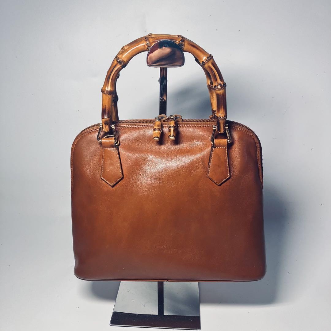 GUCCI Vintage Brown Leather Bamboo Handle Shoulder Bag Authentic From Japan RIN